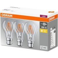 Osram Clear 60W Equivalent LED BC Bulbs, Warm White - 3 Pack