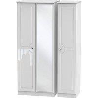Welcome Furniture Ready Assembled Berryfield 3-Door Wardrobe with Mirror - White, White