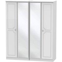Welcome Furniture Ready Assembled Berryfield 4-Door Wardrobe with 2 Mirrors - White, White