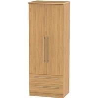 Welcome Furniture Ready Assembled Edina Tall 2-Door Wardrobe with Drawers - Modern Oak, Brown