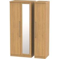 Welcome Furniture Ready Assembled Edina Tall 3-Door Mirrored Wardrobe - Modern Oak, Brown