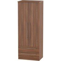 Welcome Furniture Ready Assembled Edina Tall 2-Door Wardrobe with Drawers - Walnut, Brown
