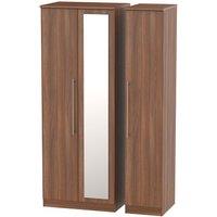 Welcome Furniture Ready Assembled Edina Tall 3-Door Mirrored Wardrobe - Walnut, Brown