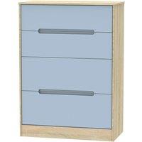 Welcome Furniture Ready Assembled Barquero 4-Drawer Deep Chest - Pine/Denim, Blue