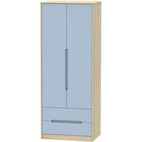 Welcome Furniture Ready Assembled Barquero Tall 2-Door Wardrobe with Drawers - Pine/Denim, Blue
