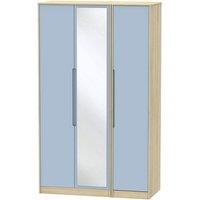 Welcome Furniture Ready Assembled Barquero Tall 3-Door Mirrored Wardrobe- Pine/Denim, Blue