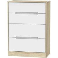 Welcome Furniture Ready Assembled Barquero 4-Drawer Deep Chest - Pine/White Gloss, White