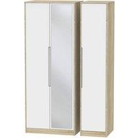Welcome Furniture Ready Assembled Barquero Tall 3-Door Mirrored Wardrobe- Pine/White Gloss, White