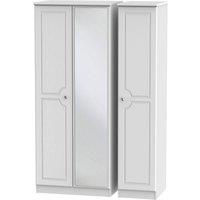 Welcome Furniture Ready Assembled Montego 3-Door Mirrored Wardrobe - White, White