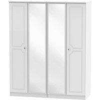 Welcome Furniture Ready Assembled Montego 4-Door Mirrored Wardrobe - White, White