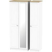 Welcome Furniture Ready Assembled Wilcox 3-Door Mirrored Wardrobe - Porcelain Ash, White