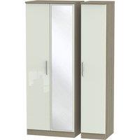 Welcome Furniture Ready Assembled Kirkhill Tall 3-Door Mirrored Wardrobe -Taupe Cedar, Brown