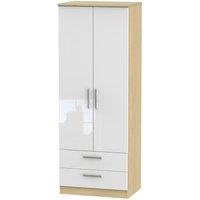 Welcome Furniture Ready Assembled Kirkhill Tall 2-Door Wardrobe with Drawers -White Oak, White