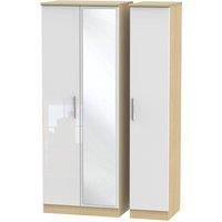Welcome Furniture Ready Assembled Kirkhill Tall 3-Door Mirrored Wardrobe - White Oak, White