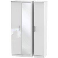 Welcome Furniture Ready Assembled Fourisse Tall 3-Door Mirrored Wardrobe -White, White
