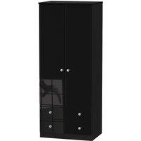 Welcome Furniture Ready Assembled Tedesca 2-Door Wardrobe with Drawers - Black, Black