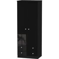 Welcome Furniture Ready Assembled Tedesca Tall 2-Door Wardrobe with Drawers -Black, Black