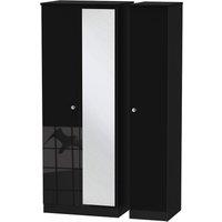 Welcome Furniture Ready Assembled Tedesca Tall 3-Door Mirrored Wardrobe - Black, Black
