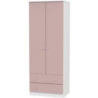 Welcome Furniture Ready Assembled Tedesca Tall 2-Door Wardrobe with Drawers -Pink, Pink