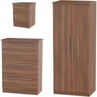 Ready Assembled Edina Wardrobe, Chest of Drawers and Bedside Cabinet Set, Brown