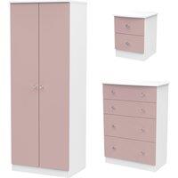 Ready Assembled Tedesca Wardrobe, Chest of Drawers and Bedside Cabinet Set, Pink