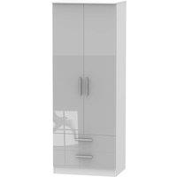 Welcome Furniture Ready Assembled Goodland Tall 2-Door Wardrobe with Drawers - Grey, Grey