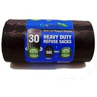 Ecobag 50L Heavy Duty Bin Bags - Pack of 30, Black