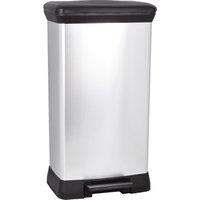 Curver Deco 50L Rectangular Pedal Bin - Silver, Silver