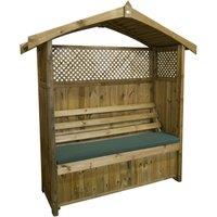 Zest Hampshire Wooden Arbour with Storage Box & Green Seat Cushion, Brown