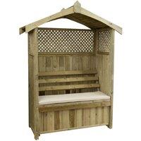 Zest Dorset Wooden Arbour with Storage Box & Seat Cushion - Stone, Brown
