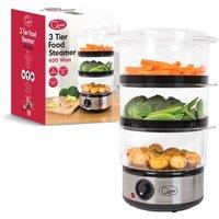 Quest 35220 400W 3-Tier Compact Food Steamer with Rice Bowl - Silver/Black/Clear, Silver