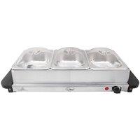 Quest 16520 Compact 3 x 1.2L Trays 200W Buffet Server and Warming Plate - Silver