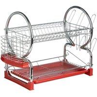 Premier Housewares 2-Tier Dish Drainer - Chrome & Red, Red