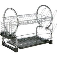 Premier Housewares 2-Tier Dish Drainer - Chrome & Black, Black