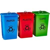 Premier Housewares Plastic, Paper & Cans 26L Recycling Bins - Set of 3, Multi