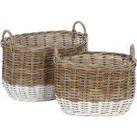 Premier Housewares Hampstead Oval Kubu Rattan Set of 2 Storage Baskets - Grey & White, Grey