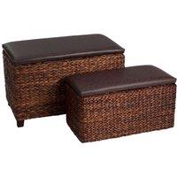 Premier Housewares Ottoman Storage 2pc - Cattail Leaf/Brown, Brown