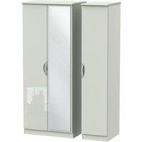 Welcome Furniture Ready Assembled Indices 3-Door Wardrobe with Mirror - White/Grey, White