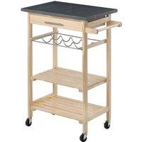 Premier Housewares Pinewood Kitchen Trolley w/ Granite Top, Brown