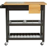 Premier Housewares Pinewood Kitchen Trolley with Granite Top - Black