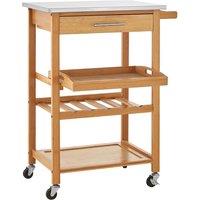 Premier Housewares Bamboo Kitchen Trolley with Stainless Steel Top - Natural