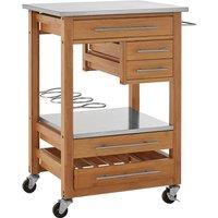 Premier Housewares Bamboo Kitchen Trolley with Inbuilt Wine Rack - Natural