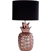 Premier Housewares Pineapple Lamp in Copper Ceramic with Black Fabric Shade, Brown