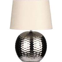 Premier Housewares Table Lamp with Dimple Effect Chrome Base & Beige Fabric Shade, Silver