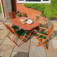 Rowlinson Plumley 6 Seater Dining Set with Green Cushions, Brown