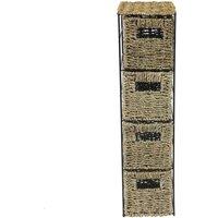 JVL 4 Drawer Seagrass Storage Tower Unit with Black Metal Frame