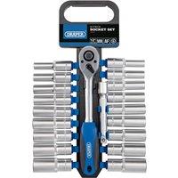 Draper 1/2 Square Drive Combined MM/AF Deep Socket And Ratchet Set (20 Piece), Blue