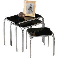 Nest of 3 Tables Black Glass Chrome Finish Legs, Black