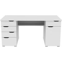 Alphason Kentucky White Desk with White Gloss Drawer Fronts, White