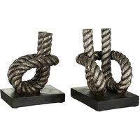 Premier Housewares Set of Rope Bookends - Polyresin Antique Silver/Black, Silver